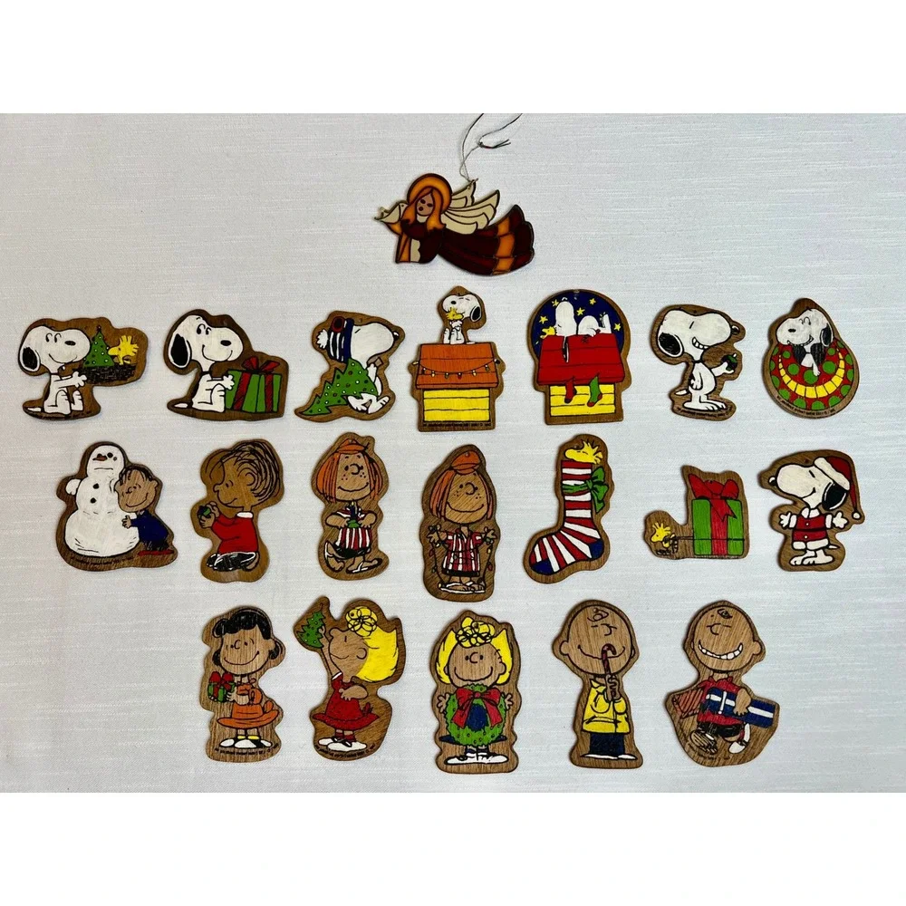 Vintage 1966 Peanuts Snoopy WoodPaint by # Christmas Ornaments 19 Double Sided